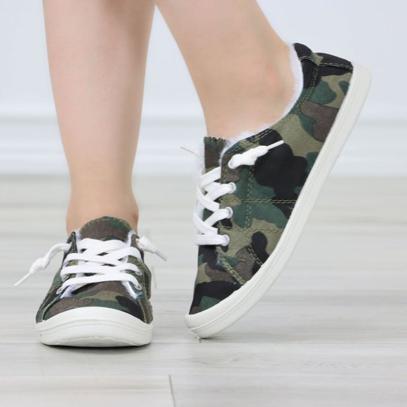 Camouflage Women's Flat Sneakers Canvas Lace Up Round Toe Warm Knit Lining - Picture 3 of 13